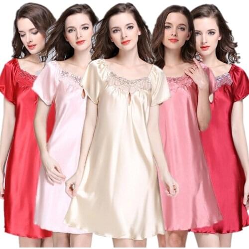Women Ladies Elegant Lace Dress Summer Satin Night Wear Bathrobe Gown Sleepdress Plus Size Soft Pajamas Clothes