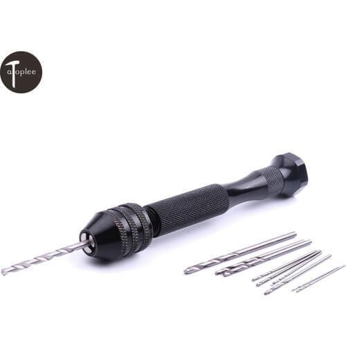 1PCS Black Handle of Gimlet Drill With 10 PCS Twist Drill Bits Aluminium Alloy Carving Tools Gimlet Hand Twist Watch Repair Too