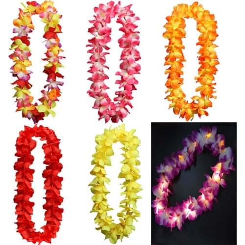 THICK LED HAWAIIAN LEI HULA LIGHT UP FLOWER GARLANDS NECKLACE PARTY COSTUME LOT