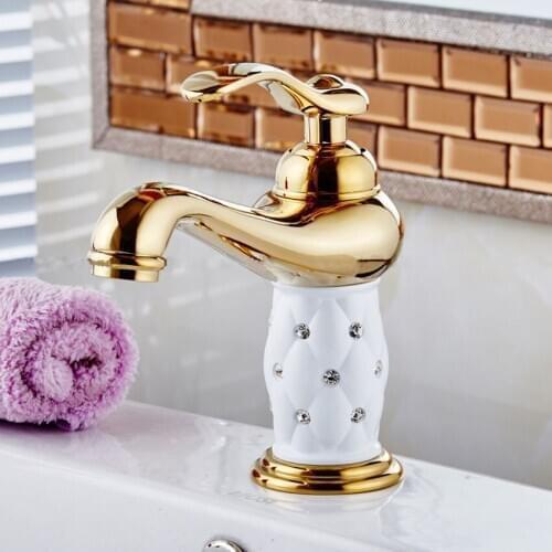 1PC bathroom basin gold faucet ,Brass with Diamond/crystal body tap New Luxury Single Handle hot and cold tap