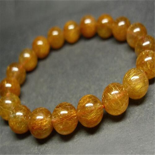 10.5mm Genuine Brazil Natural Copper Hair Rutilated Quartz Crystal Round Beads Jewelry Women Stretch Charm Bracelet Femme