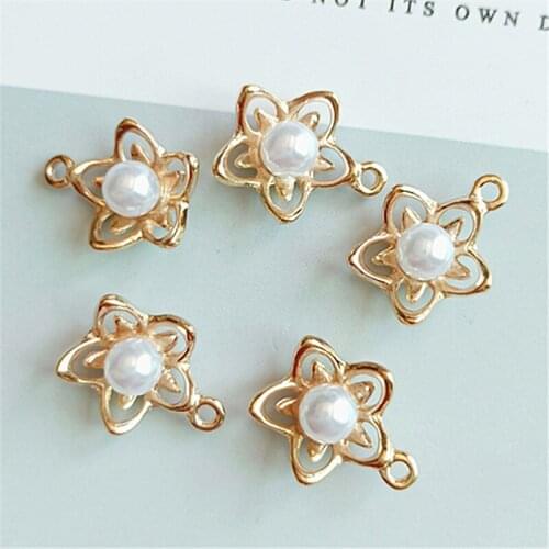 10 PCS 15*18mm Trendy Metal Alloy KC Gold Imitation Pearl Pendant Charms Earrings Hair Accessories DIY Jewelry Findings