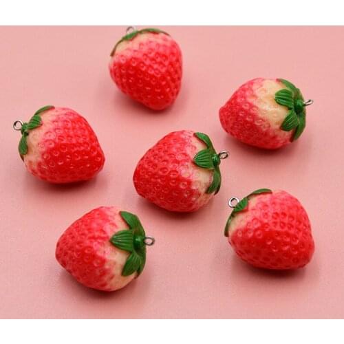 10pcs Big Size Simulation Strawberry Resin Food Charms Diy Kawaii Pendants For Key Chains Earrings Necklace Decor Jewelry Making