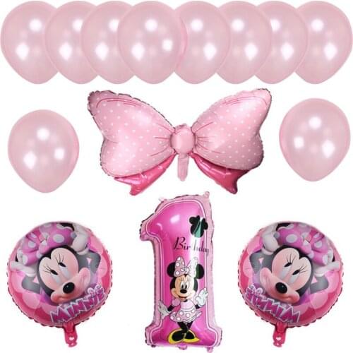 14pc/set Disney Minnie Mouse Theme Birthday Party Decoration Baby Shower Party Ballon Kids Girl Party Decoration Supplies Set