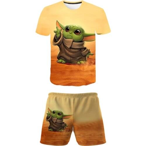 Kawaii Baby Yoda Girls Outfits Stars War Mandalorian Grogu 3D Print Kids T Shirt+Pants 2pcs Summer Funny Childrens Clothes Suit