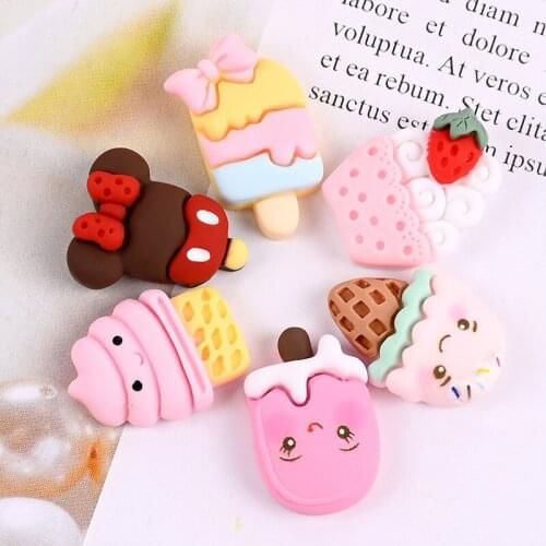 20PCS Cute Simulation Ice cream Flatback Resin Fake Food Cabochons Scrapbook Craft DIY Phone Headwear Party Decorations