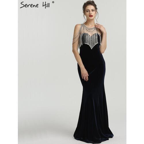 2020 Sleeveless Crystal Tassel New Evening Dresses Real Photo Mermaid Fashion Sexy Elegant Evening Gowns A6586