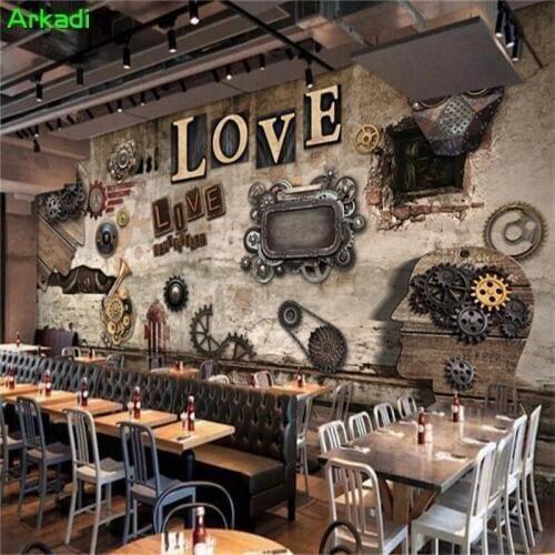 3D murals custom photo wallpaper Europe and the United States on the retro wooden love gear background home decoration painting