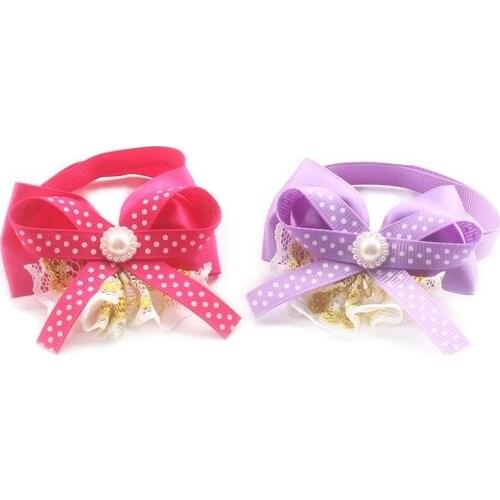 50PC/Lot Handmade Pearls Dog Bow Ties for Valentines Day Pet Accessories Polks Dots Girl Pet Dog Cat Bowties Collar
