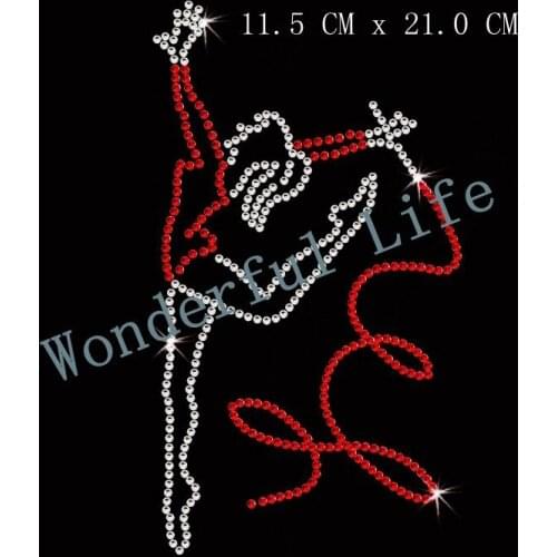 Free Shipping hotfix rhinestone iron on transfers design dance lady in dance image with ribbon