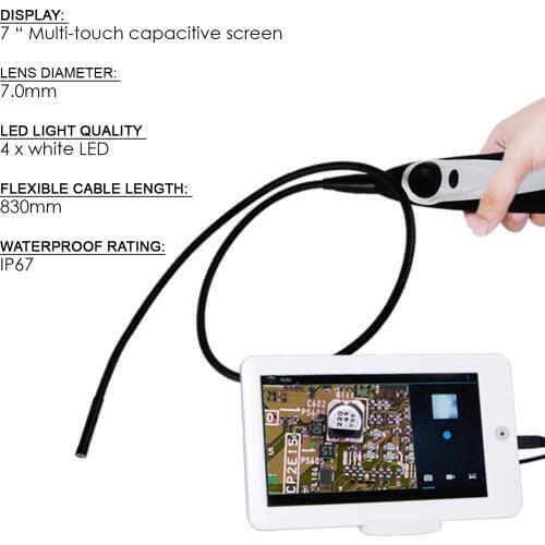 7mm Video Inspection Borescope Endoscope Waterproof Camera Head with 7 inch Android Monitor IP67 USB Cable