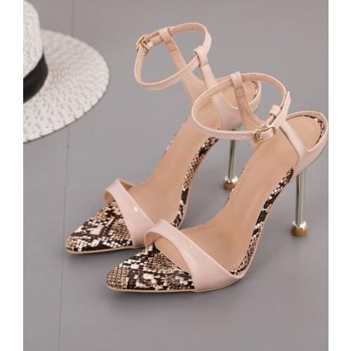 2021 NEW Apricot Sandals Crystal Leopard Open Toed High Heels Sexy Women Open-toed Heel Buckle Strap Sandals Pumps