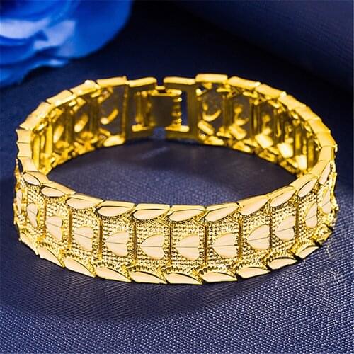 24k Gold Color Not Fade Chain Bangle Bracelets for Men Women Couples Trendy Watchband Jewelry Party Accessories Birthday Gifts