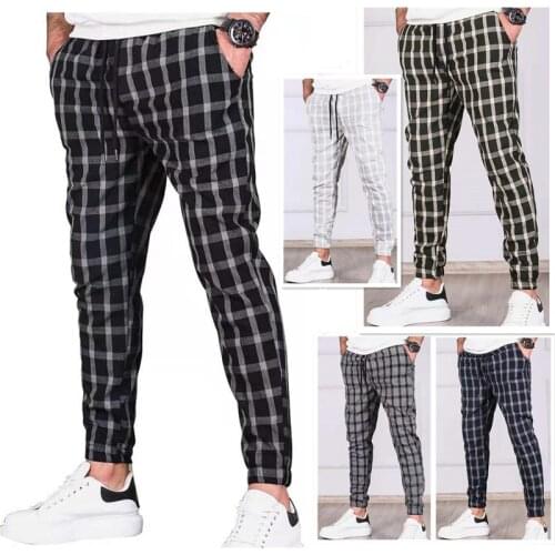 England Style Plaid Jogger Casual Mens Pencil Pants 2021 Fitness Fashion Slim Fit Mens Pants Sweatpants Streetwear Men Clothing