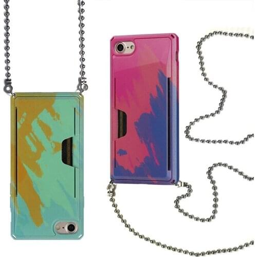 Crossbody Watercolor Phone Case for iPhone 11 12 Pro Max Mini 7 8 PLUS SE2020 X XS XR Square Cover with Card Slot Lanyard Chain