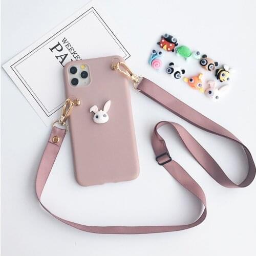 Cute Animal Case For Huawei Honor 30S 30 20 10 10i 9i P20 P30 P40 Nova 6 7 SE 7i Pro Lite Lanyard Soft TPU Crossbody Strap Cover