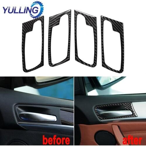 For BMW X5 E70 X6 E71 2008-2013 Carbon Fiber Inner Door Handle Frame Trim Stickers Interior Decoration Accessories