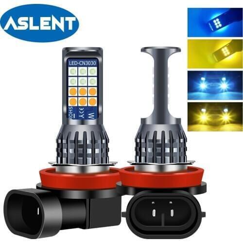 2Pcs Dual-mode Dual-color H11 H8 LED Yellow White Led Fog Lights H16JP LED Bulb Car Driving Lamp for BMW Toyota Skoda Ford Lada