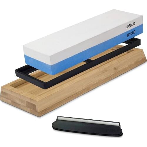 Double Side Combination Natural Water 1000/6000 Grit Knife Sharpening Stone Whetstone Set With Bamboo Base