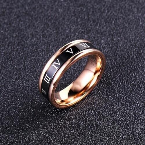 MANGOSKY 6mm Titanium Steel Ring Roman Numerals Loves Rotatable for Men and Women