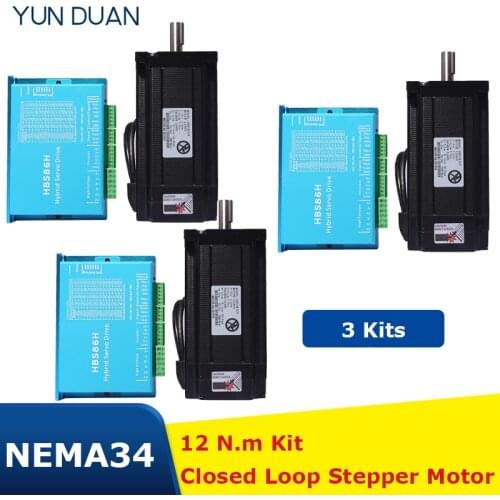 XYZ Axis NEMA34 12Nm Closed Loop Stepper Motor Kit & Hybrid Servo Drive with Coolling Fan 2 Phase Stepper Motor 1714Oz-in