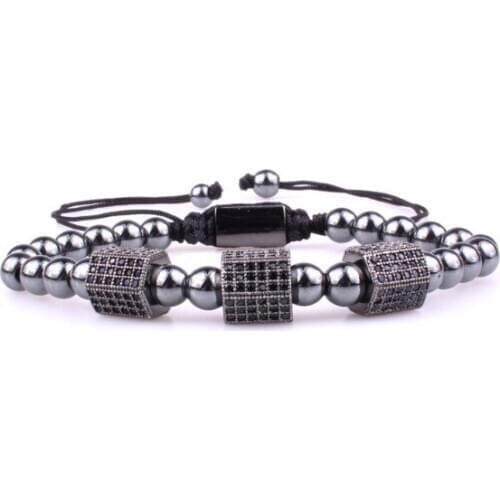 Crown micro pave Copper gold silver metal cz Cubic Zirconia rope adjustable Beads Bracelet Charm Braided Bangles cfv2