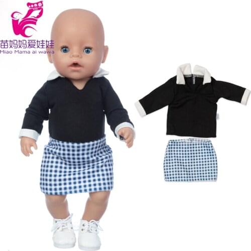 Baby Doll Costume Black Blouse Blue Plaid Skirt 17Inch Dolls Clothes Uniform Baby Gifts