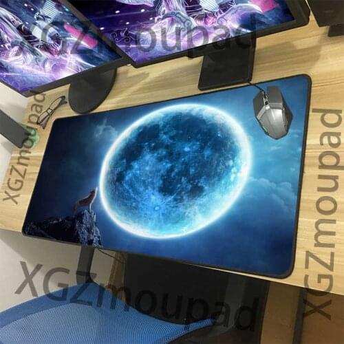 XGZ Animal Full Moon Night Wolf Howling Custom Large Mouse Pad Black Lock Edge Office Computer Desk Mat Natural Rubber Non-slip