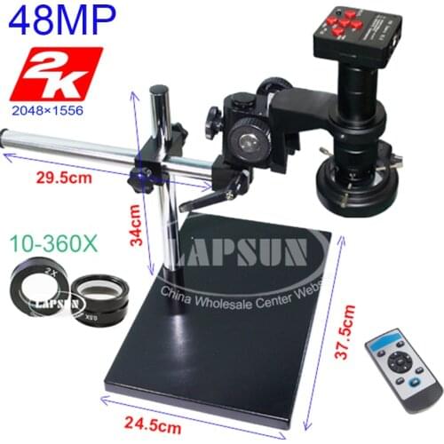Lapsun 2021 Lastest 48MP 2K 1080P HD Industry Lab Microscope Camera HDMI USB Output + Stand + C-Mount Lens + 144 LED Ring Light