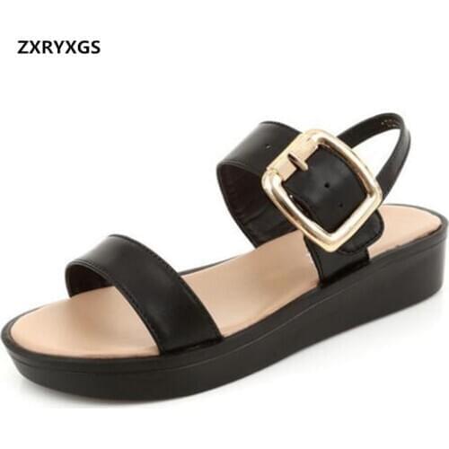 Best Sale 2020 New Summer Open Toe Sandals Thick Bottom Comfortable Women Sandals Plus Size Genuine Leather Shoes Casual Sandals