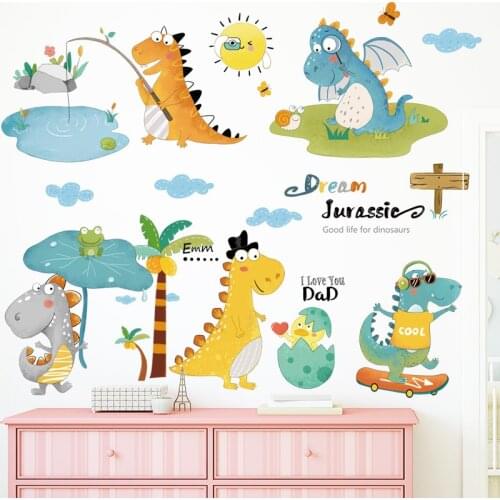 Cartoon Dinosaur Wall Stickers for Kids rooms Baby room Wall Decor Vinyl Removable Wall Decals Home Mural Home Decoration