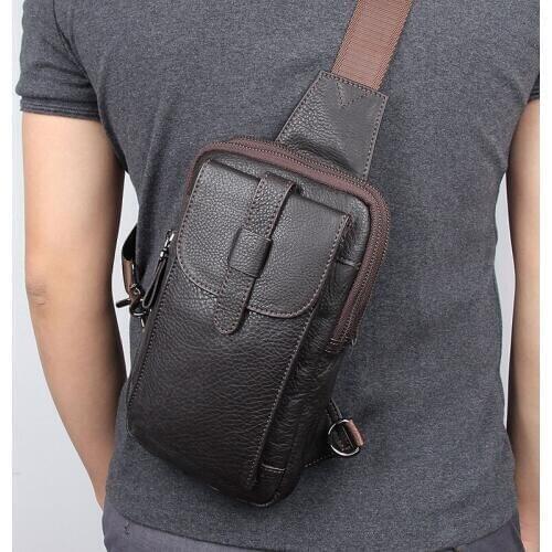 Chest Bag For Man Cow Leather Travel Ipad Mobile Casual Fashion Brand Shoulder Chest Bags Real Leather Man Bag