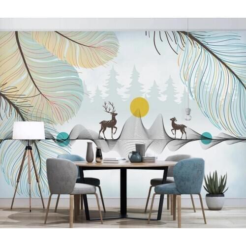 Blue Feather Tree Wall Mural for Kids Bedroom Wallpaper Large Photo Printed Wall Papers Home Decor Papel De Parede Canvas Papers