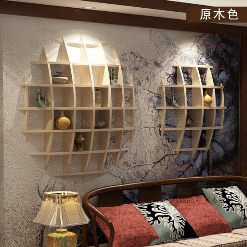 Wall-mounted Duobao Pavilion ancient solid wood Chinese teapot rack living room wall shelf Zen modern minimalist