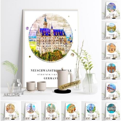 World Travel Art Print Poster Amsterdam Monaco Florence Egypt New York San Francisco Circular Wall Hanging Picture Home Decor