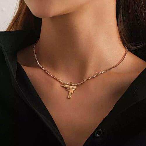 Hip Hop Gun Shape Pendant Necklace For Women Gothic Gold Silver Color Short Clavicle Chain Necklaces Jewelry Choker Gifts