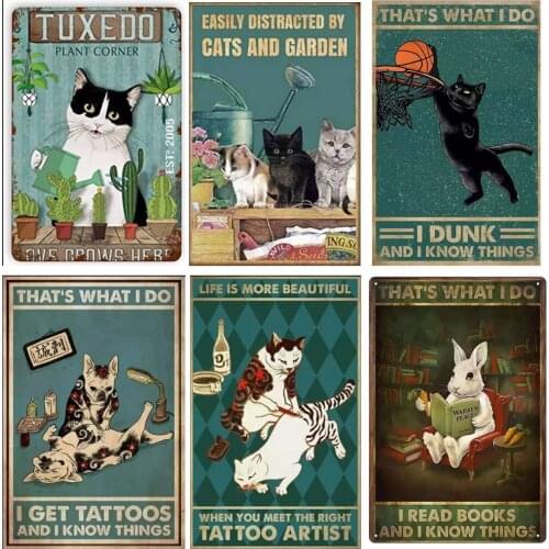 Naughty Cat Dog Rabbit Metal Tin Signs Vintage Poster Retro Plaque Decorative Bar Club Home Wall Decoration Home Decor for Gift