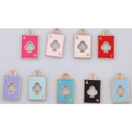 10pcs 11*18MM DIY enamel Alice in wonderland poker charms Korean jewelry accessories alloy playing card pendant fashion dangle