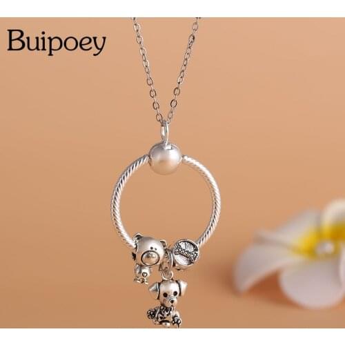 Buipoey Cartoon Animal Dog Pendant Necklace Silver Color Little Bear Charm Necklace Boys Girls Kids Childrens Party Jewelry