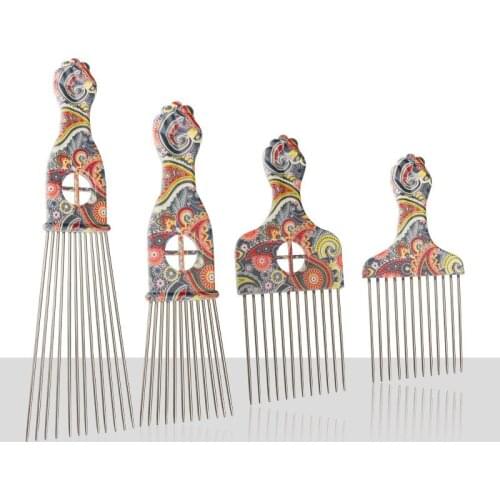 Professional Hairstyle Steel Needle Fork Comb African Hair Pick Fork Comb Brush Wide Teeth Hairdressing Styling Comb