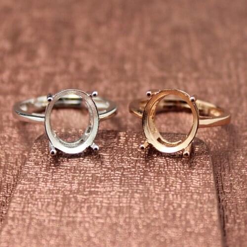 Simple style oval shape rings basis S925 silver plated 18K gold ring base shank prong setting gemstones inlaid jewelry DIY women