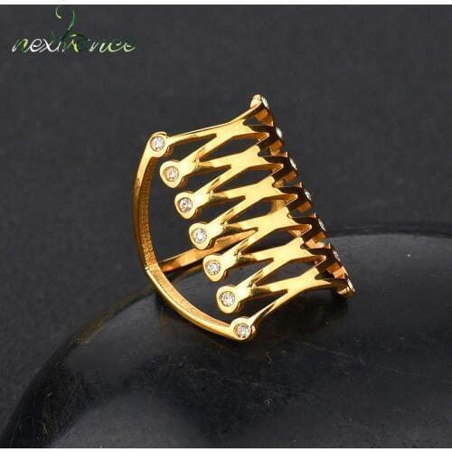 Nextvance Luxury Stainless Steel CZ Stone Nest Rings Gold Hollow Irregular Cross Finger Ring For Woman Party Gift
