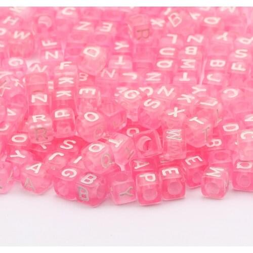 Pink Mixed Letter Acrylic Spacer Beads 6x6mm Square Loose Beads For Jewelry Making Diy Charm Necklace Bracelet Accessories
