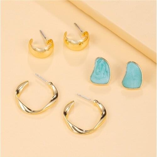 3-piece Set Of Candy Color Earrings Dreamy Dripping Oil Fresh Earrings Hong Kong Style Simple Earrings C-shaped Earring For lady