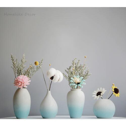 Modern Azure Blue Flower Vase Colorful Ceramic Flower Vase Minimalist Desktop Mini Vase Home Decoration Centerpiece
