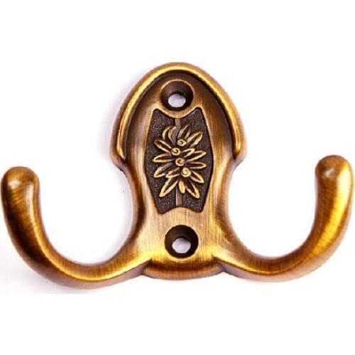 Vintage Look Wall Hooks / Decorative Hooks Antique Brass / Double Wall Hook / Bronze Coat Hangers Rack Hooks Furniture Hardware