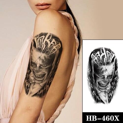 Waterproof Temporary Tattoo Sticker Cool Black Clown Broken English Alphabet Fake Tattoos Flash Tatoo Arm Body Art for Women Men