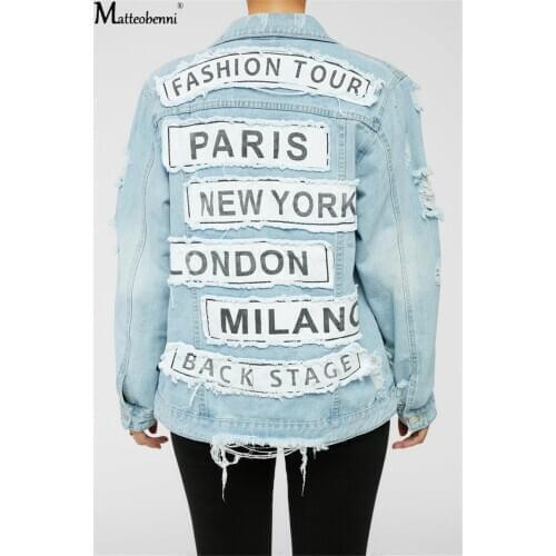 Autumn Women Sexy Ripped Denim Jackets 2020 Fashion Casual Long Jean Jacket Winter Female Long Sleeve Coat Streetwear Plus Size