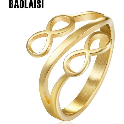 BAOLAISI Gold-Color Leaves Shape Two Lock Rings For Women 316L Stainless Steel Wedding Anniversary Fashion Jewelry Party Rings