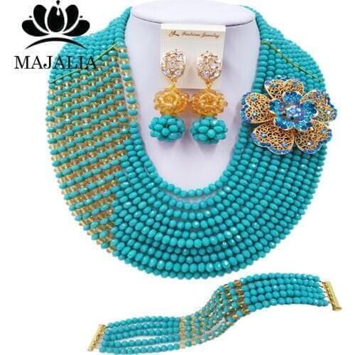 Majalia Fashion Classic Nigeria Wedding African Beads Jewelry Set Aqua blue Crystal Necklace Bridal Jewelry Sets 10CZ008